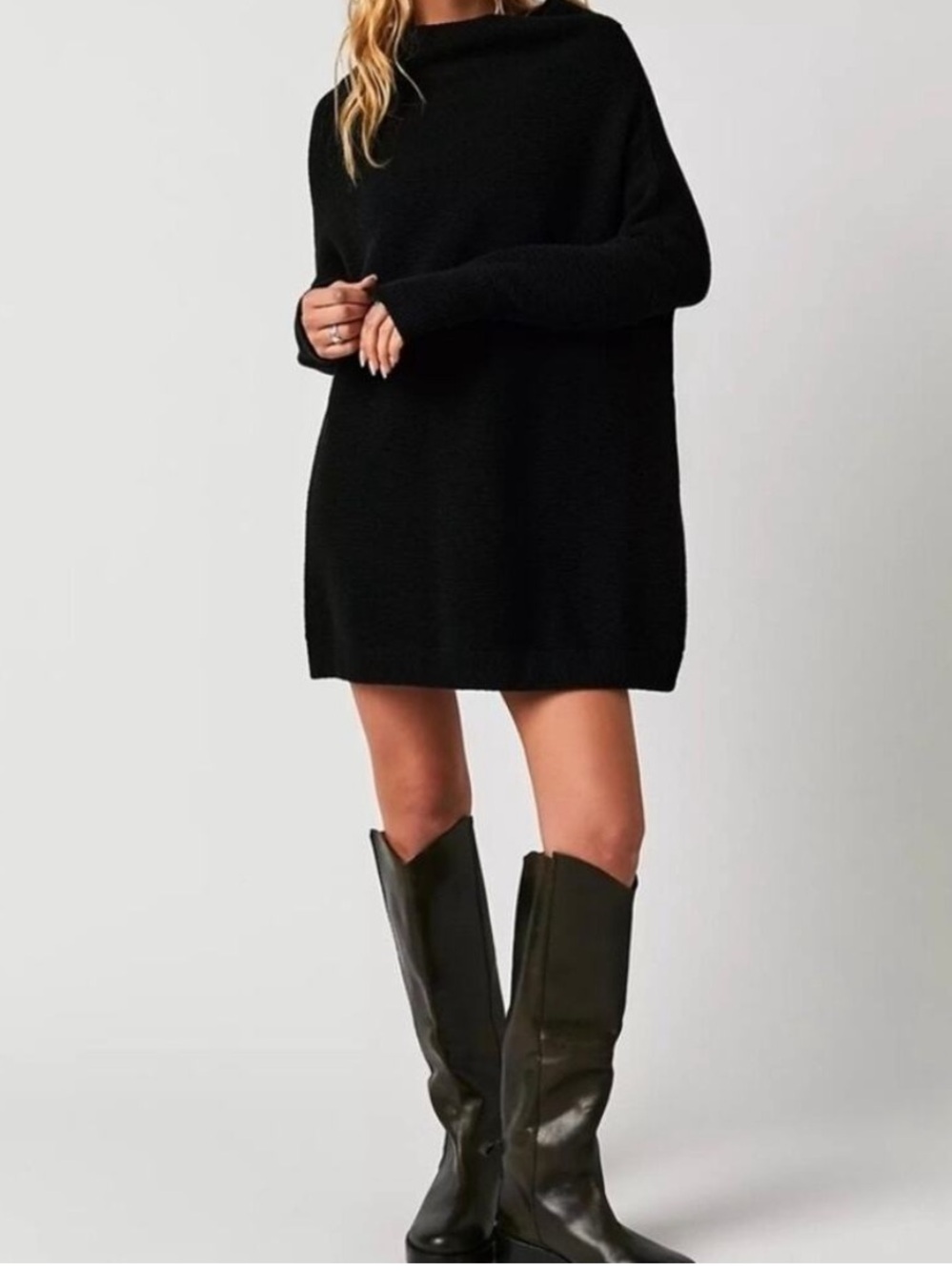 Free People Ottoman Slouchy Tunic Sweater in Black